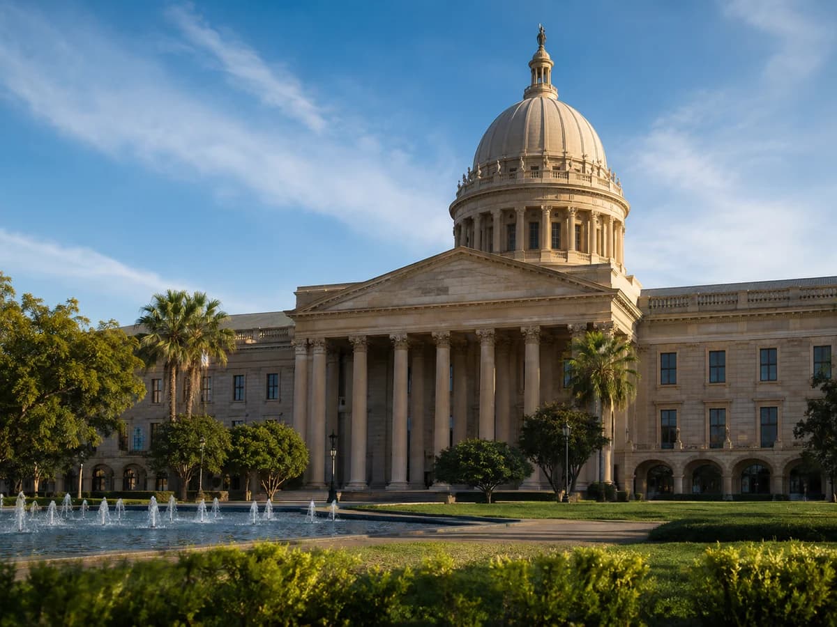 Government administrative building with fountains and a public water supply