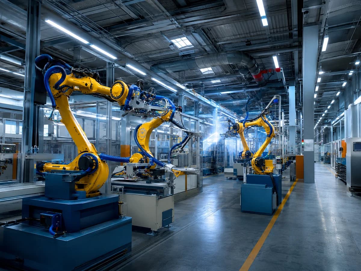 Robotic assembly line inside a manufacturing plant that runs on process water